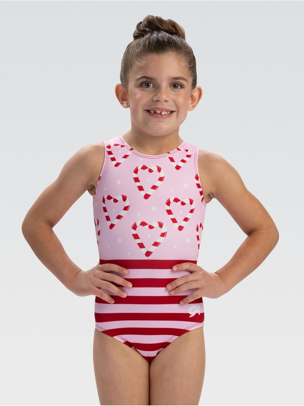 Girls' GK Candy Heart Red & Pink Stripe One-Piece Leotard Gymnastics